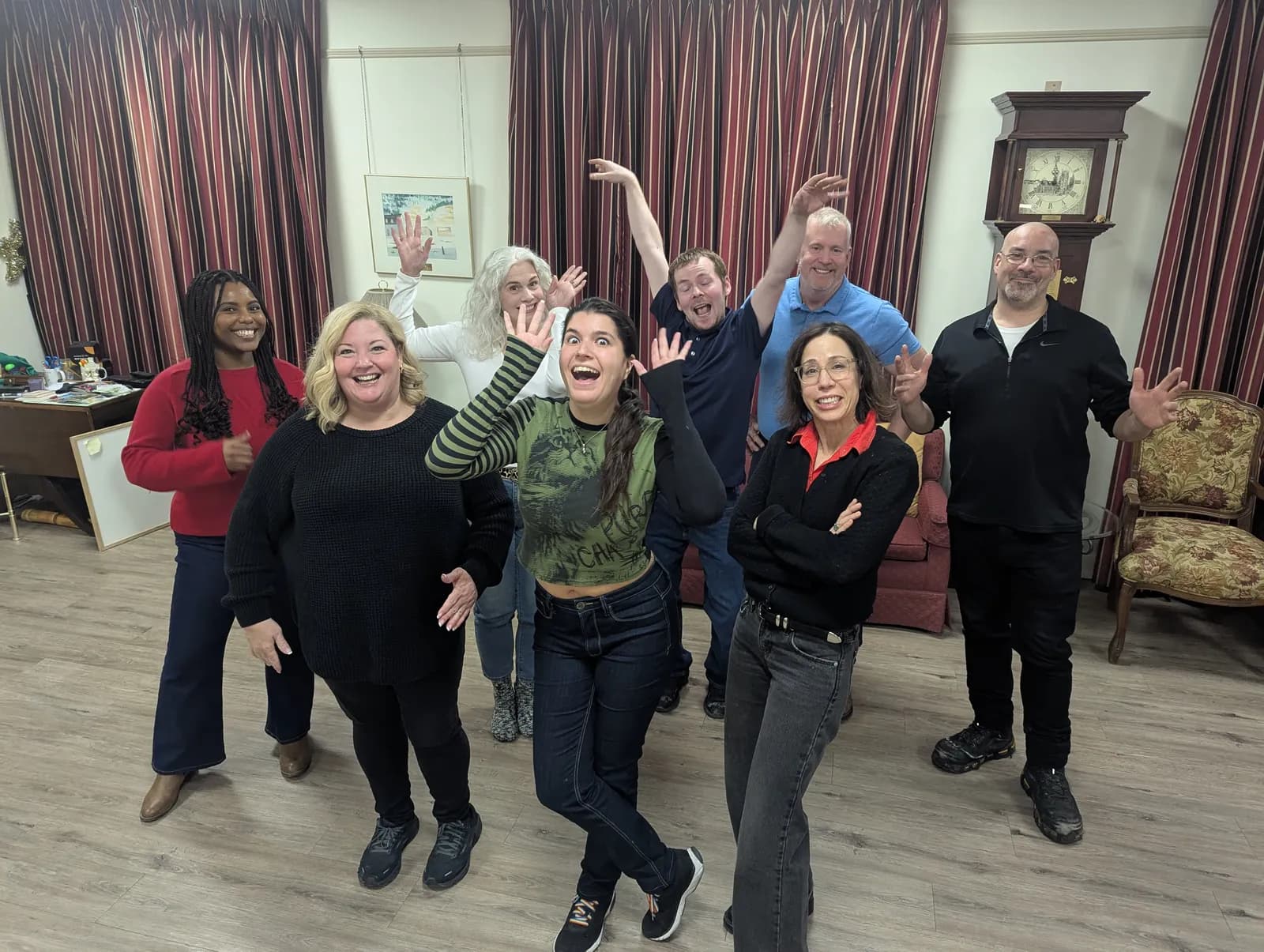 A Railway City Improv class celebrating together at the end of a session