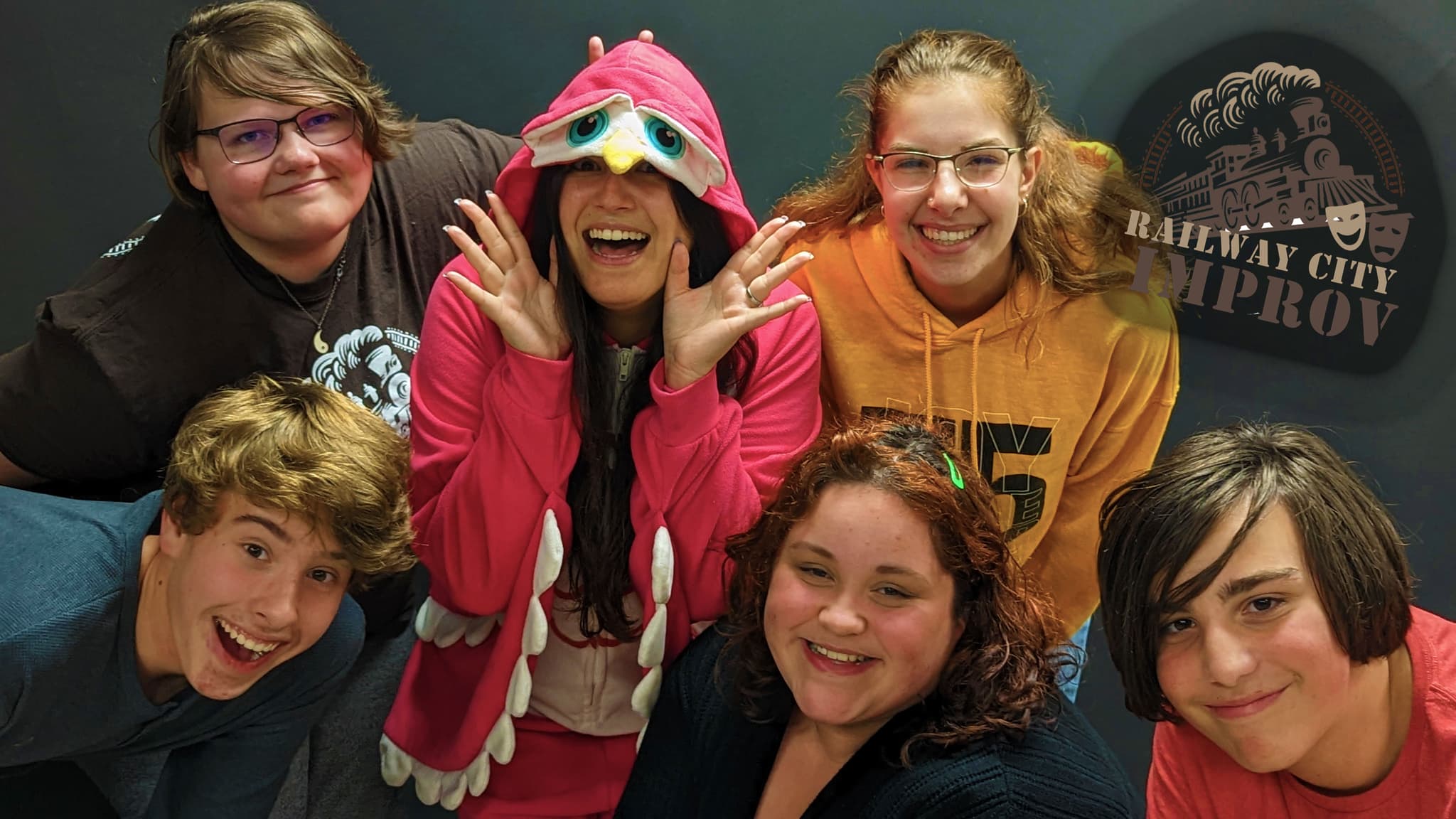 Railway City Improv students enjoying a collaborative class exercise